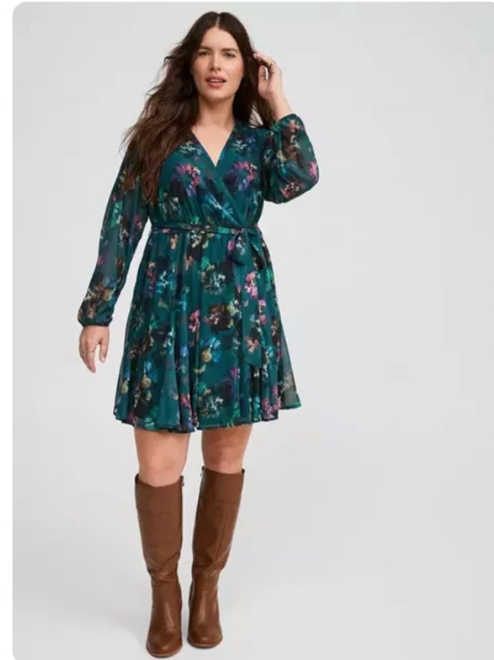 Chiffon Surplice Mini Dress Torrid Teal Floral Memory Floral Botanical Garden